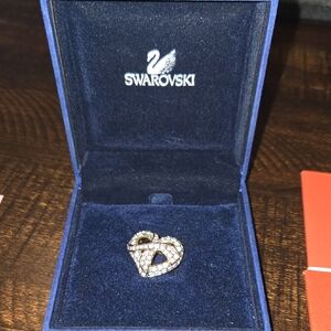 Swarovski Silver Crystal Breast Cancer Pink Ribbon Heart Brooch